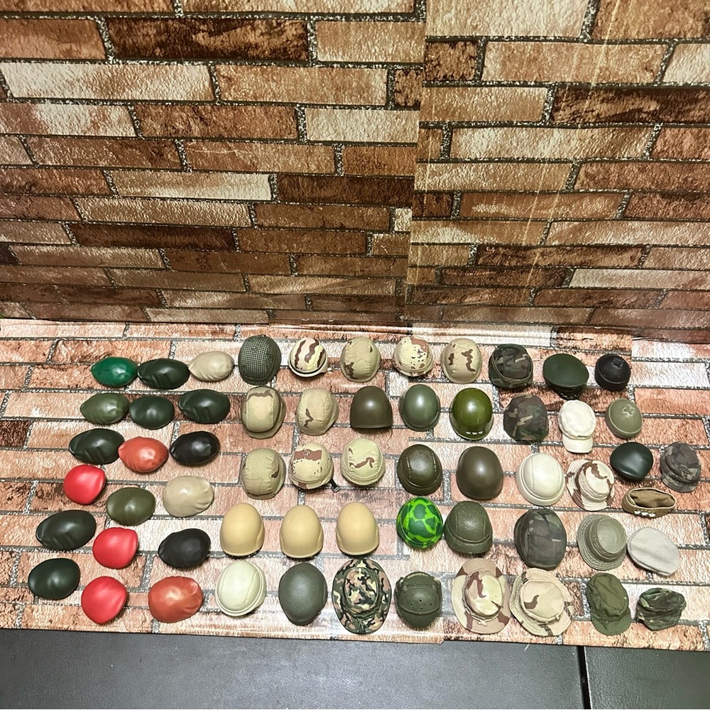 Gi Joe Green and Tan Helmets & Hats lot vintage